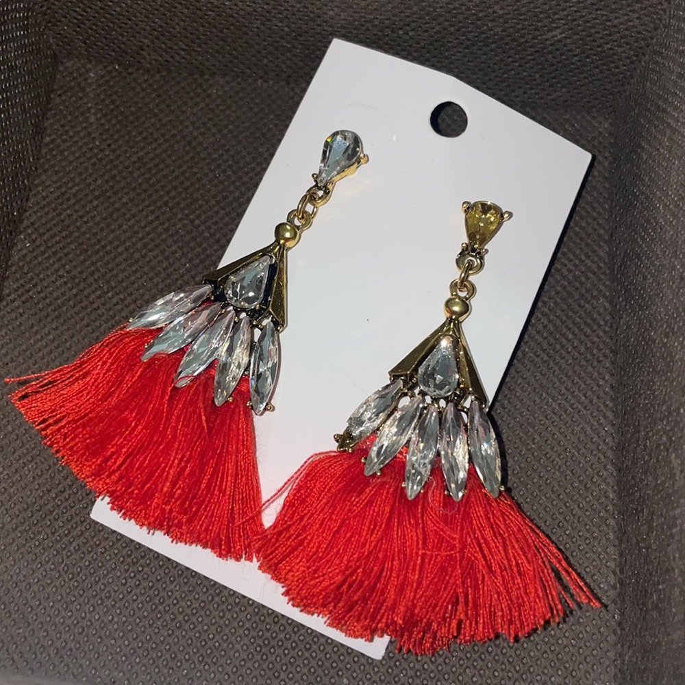 New Red Crystal Tassel Earrings - Picture 4 of 5